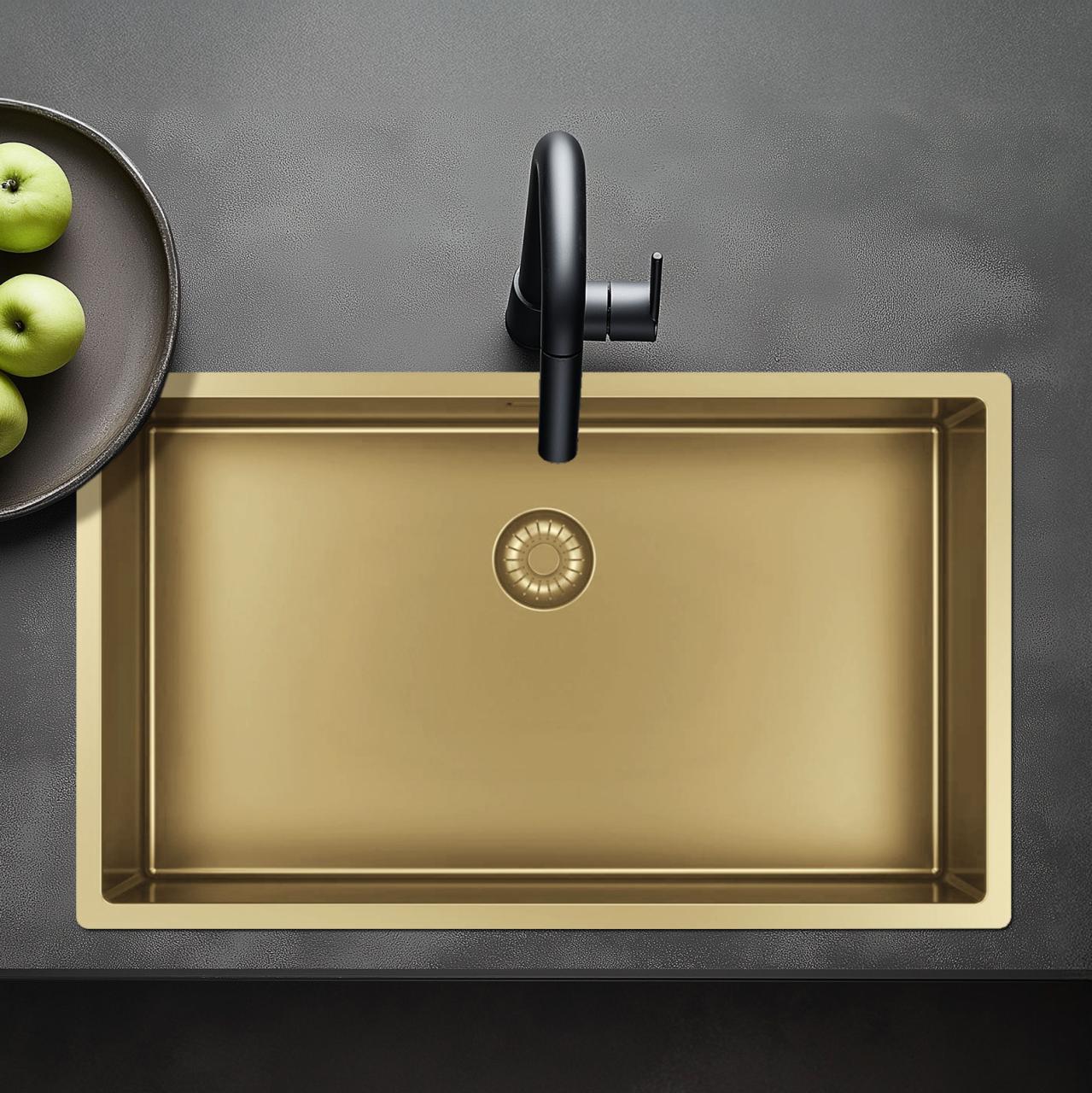 Pure.Sink Exclusivo grande lavello dorato 70x40 cm raggio 10mm sottotop, incasso piano e sopraelevato PEX7040-60 - Productafbeelding 10