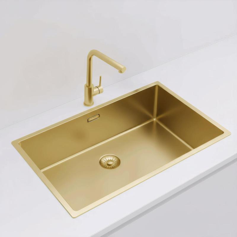 Pure.Sink Exclusivo grande lavello dorato 70x40 cm raggio 10mm sottotop, incasso piano e sopraelevato PEX7040-60