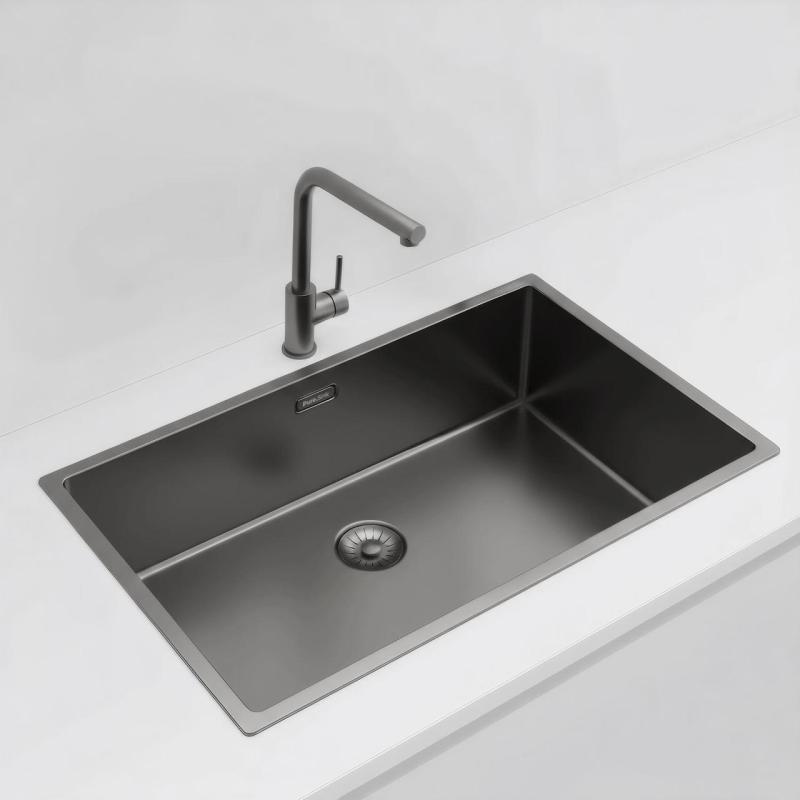 Pure.Sink Exclusivo grande lavello Gun Metal 70x40 cm raggio 10mm sottotop, incasso e sopratop PEX7040-61