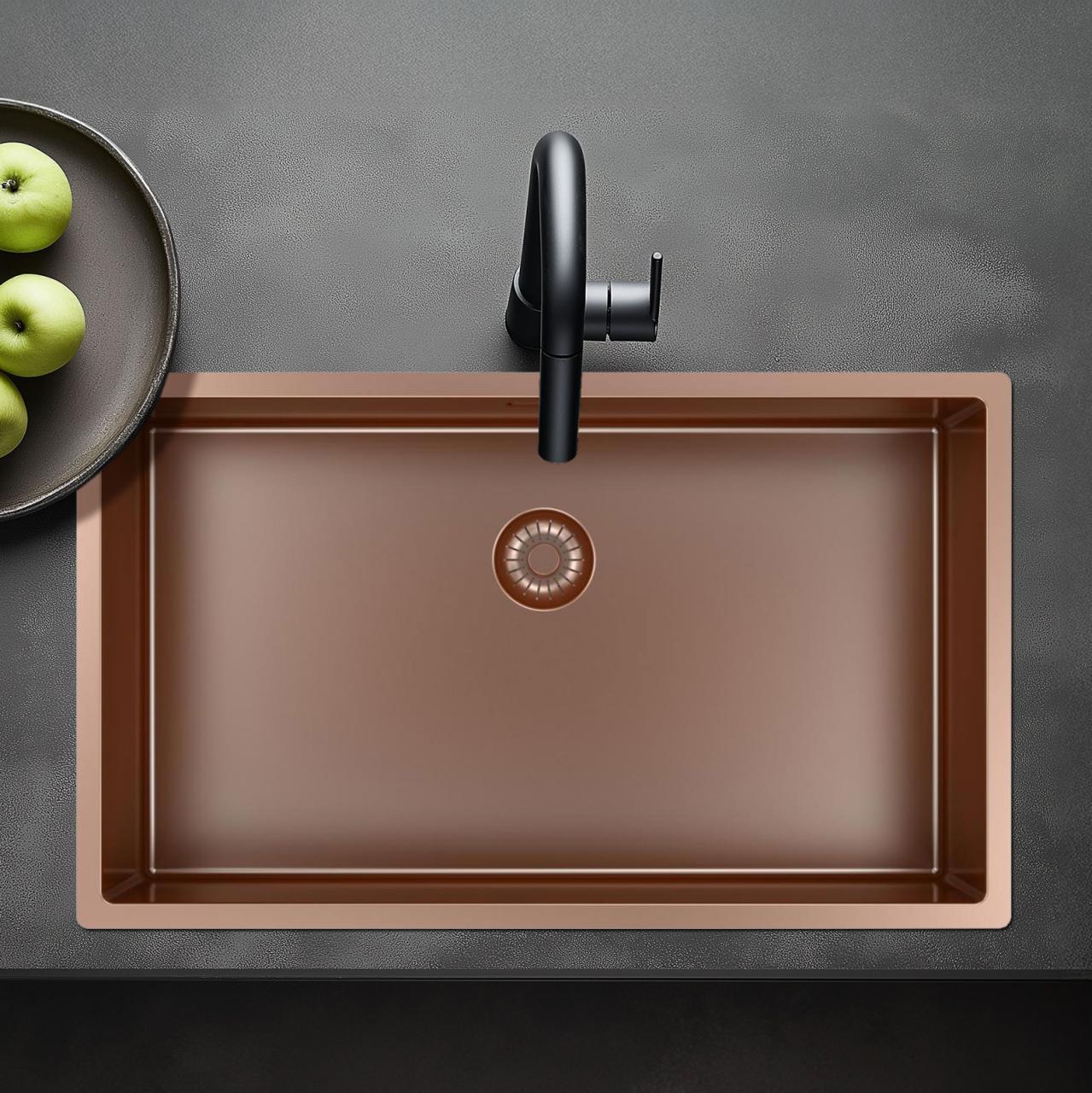 Pure.Sink Exclusivo grande lavello in rame 70x40 cm raggio 10mm da incasso, a filo e sopraelevato PEX7040-62 - Productafbeelding 10