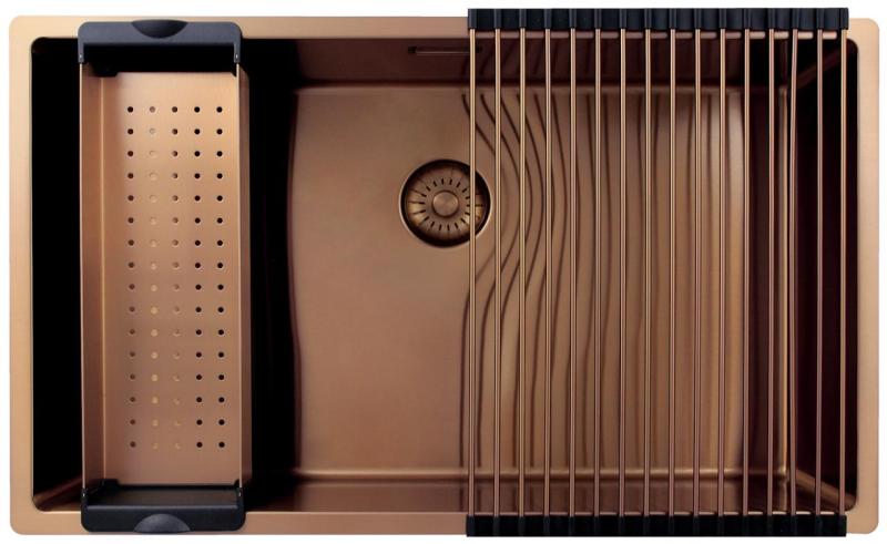 Pure.Sink Exclusivo grande lavello in rame 70x40 cm raggio 10mm da incasso, a filo e sopraelevato PEX7040-62