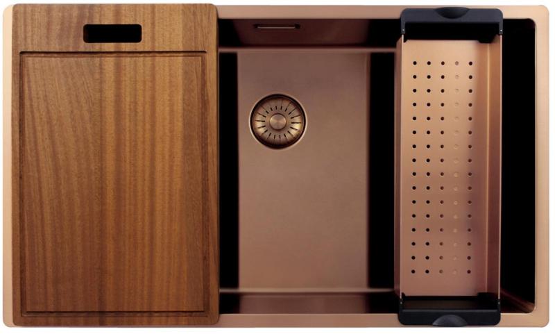 Pure.Sink Exclusivo grande lavello in rame 70x40 cm raggio 10mm da incasso, a filo e sopraelevato PEX7040-62