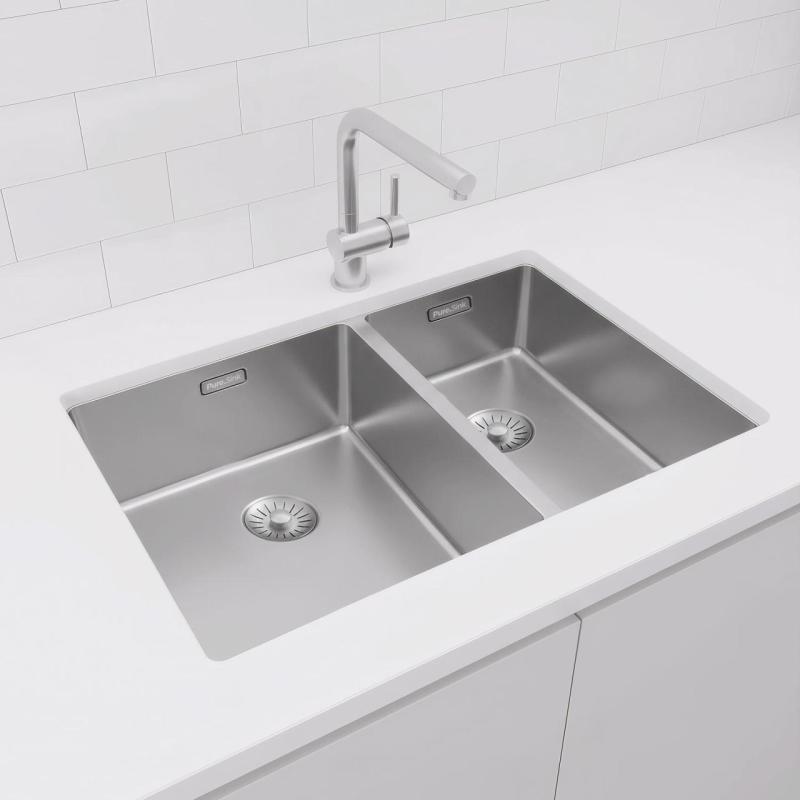 Pure.Sink Exclusivo RVS 1,5 lavabo e mezzo 34+18 cm raggio 10mm PEX341840-02