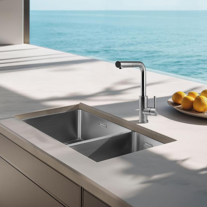 Pure.Sink Exclusivo RVS 1,5 lavabo e mezzo 34+18 cm raggio 10mm PEX341840-02