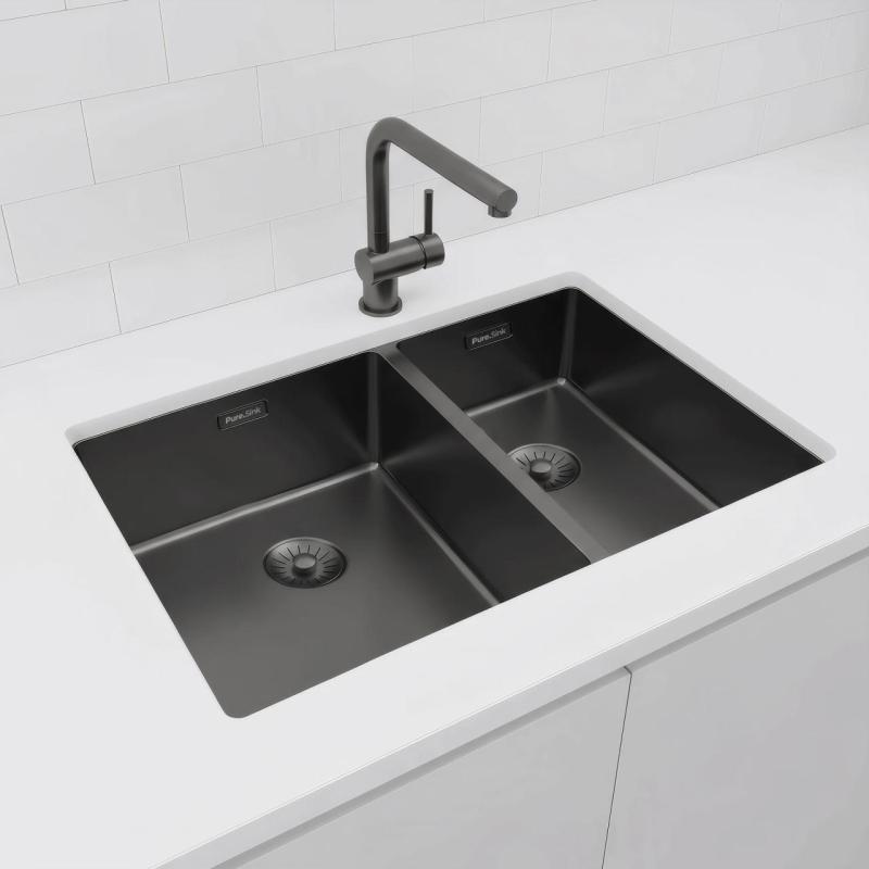 Pure.Sink Exclusivo Gun Metal 1,5 lavello con una vasca e mezza 34+18 cm raggio 10mm PEX341840-61