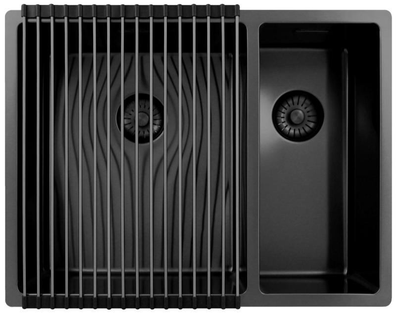 Pure.Sink Exclusivo Gun Metal 1,5 lavello con una vasca e mezza 34+18 cm raggio 10mm PEX341840-61