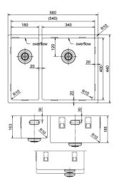 Pure.Sink Exclusivo RVS 1,5 lavabo doppio 18+34 cm raggio 10mm PEX183440-02