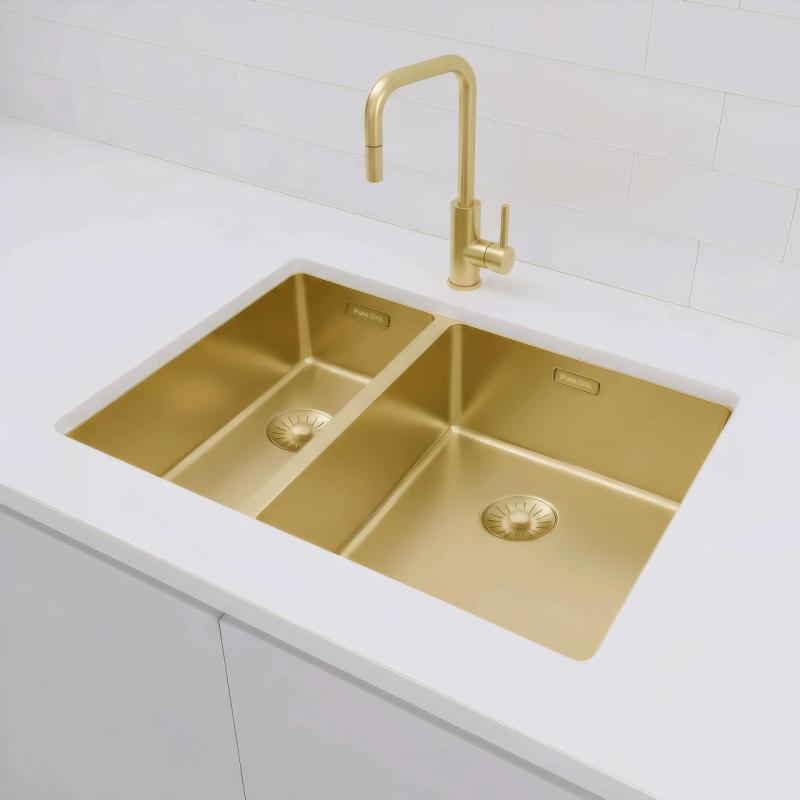 Pure.Sink Exclusivo Oro 1,5 lavabo doppio 18+34 cm raggio 10mm PEX183440-60