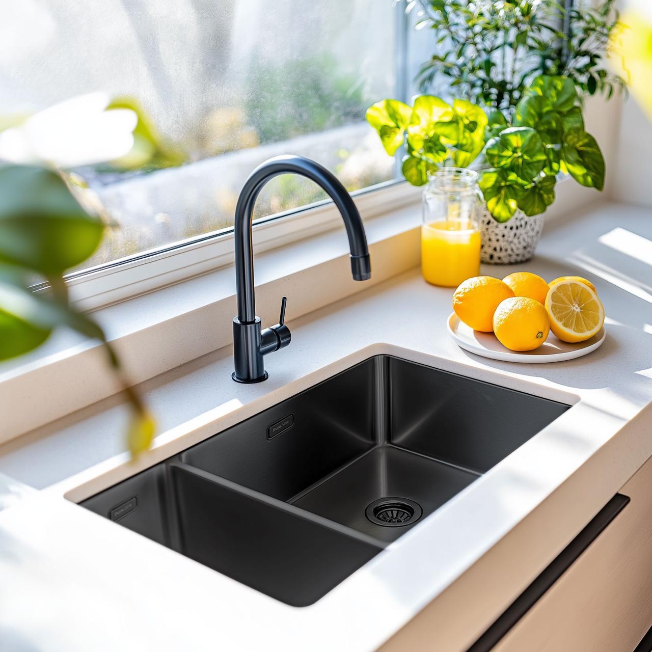 Pure.Sink Exclusivo Gun Metal 1,5 lavabo doppio 18+34 cm raggio 10mm PEX183440-61 - Productafbeelding 2