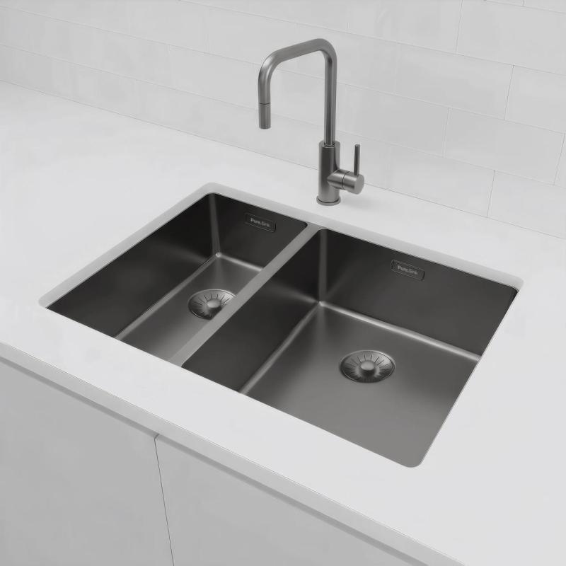 Pure.Sink Exclusivo Gun Metal 1,5 lavabo doppio 18+34 cm raggio 10mm PEX183440-61