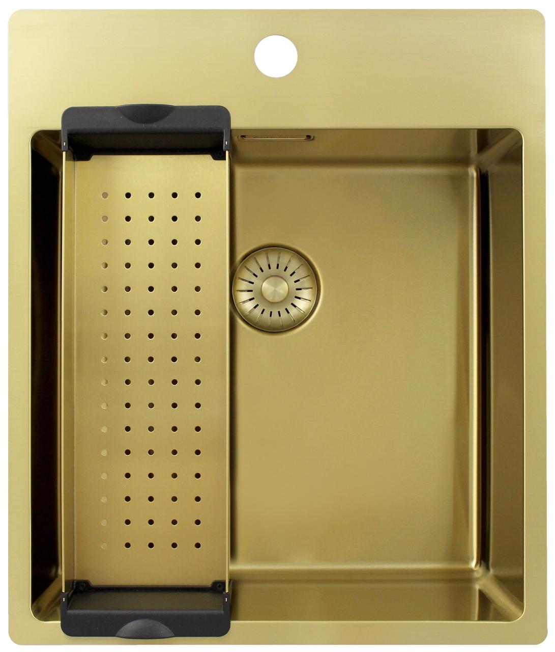 Pure.Sink Exclusivo Lavandino d'oro 44x52 cm Tapwing con foro per rubinetto raggio 10mm PEX4040T-60 - Productafbeelding 3