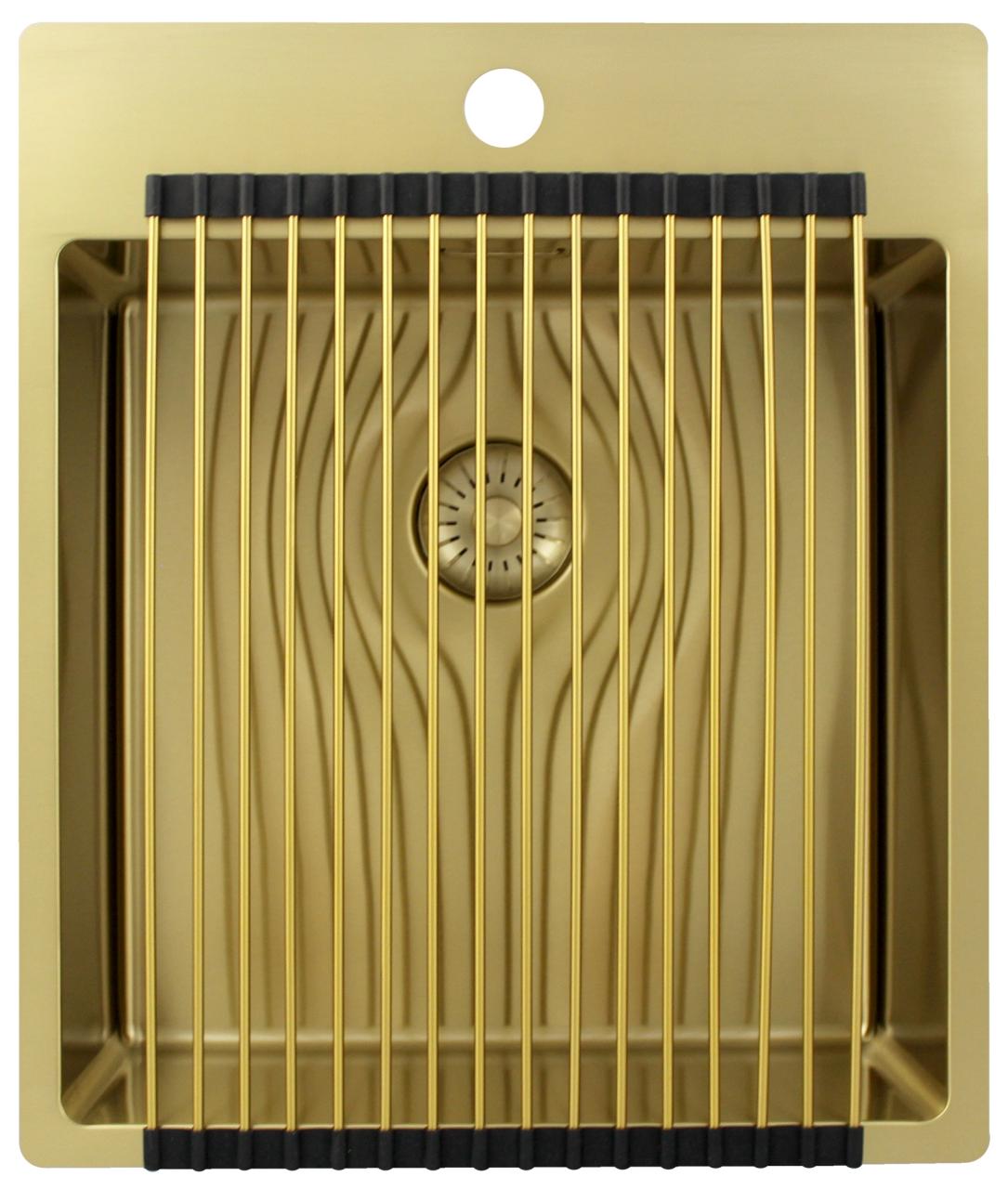 Pure.Sink Exclusivo Lavandino d'oro 44x52 cm Tapwing con foro per rubinetto raggio 10mm PEX4040T-60 - Productafbeelding 4