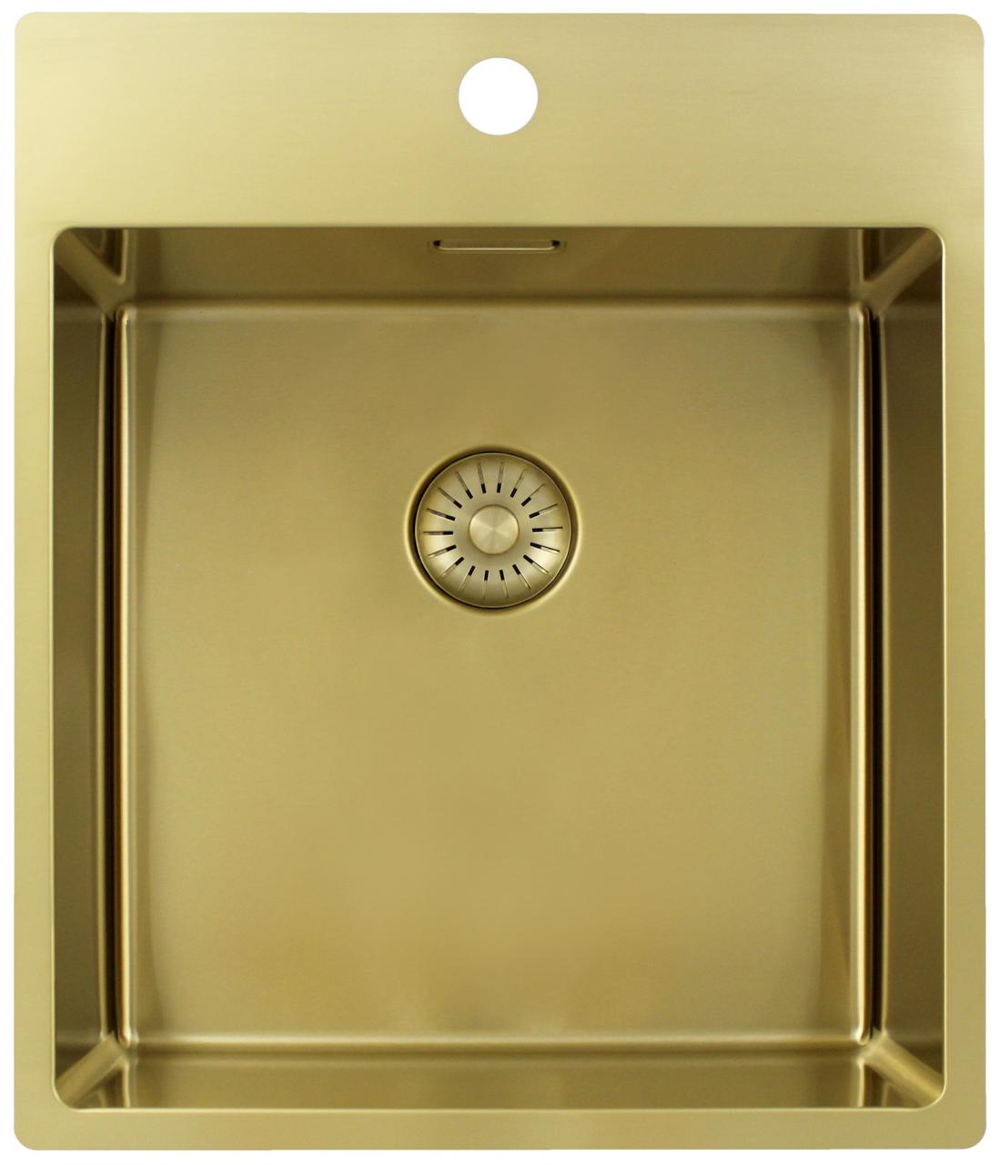 Pure.Sink Exclusivo Lavandino d'oro 44x52 cm Tapwing con foro per rubinetto raggio 10mm PEX4040T-60 - Productafbeelding