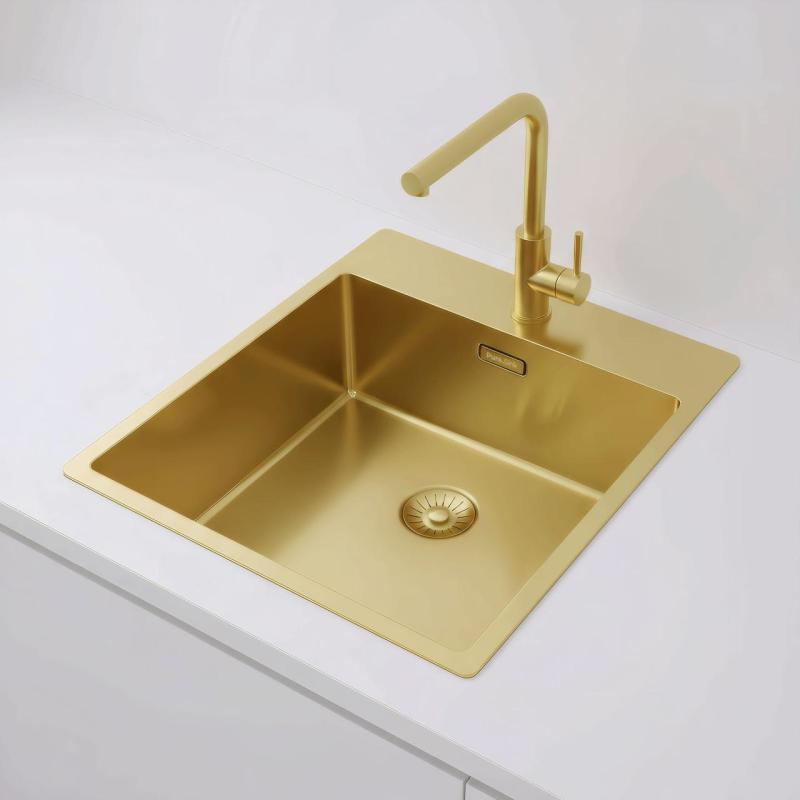 Pure.Sink Exclusivo Lavandino d'oro 44x52 cm Tapwing con foro per rubinetto raggio 10mm PEX4040T-60