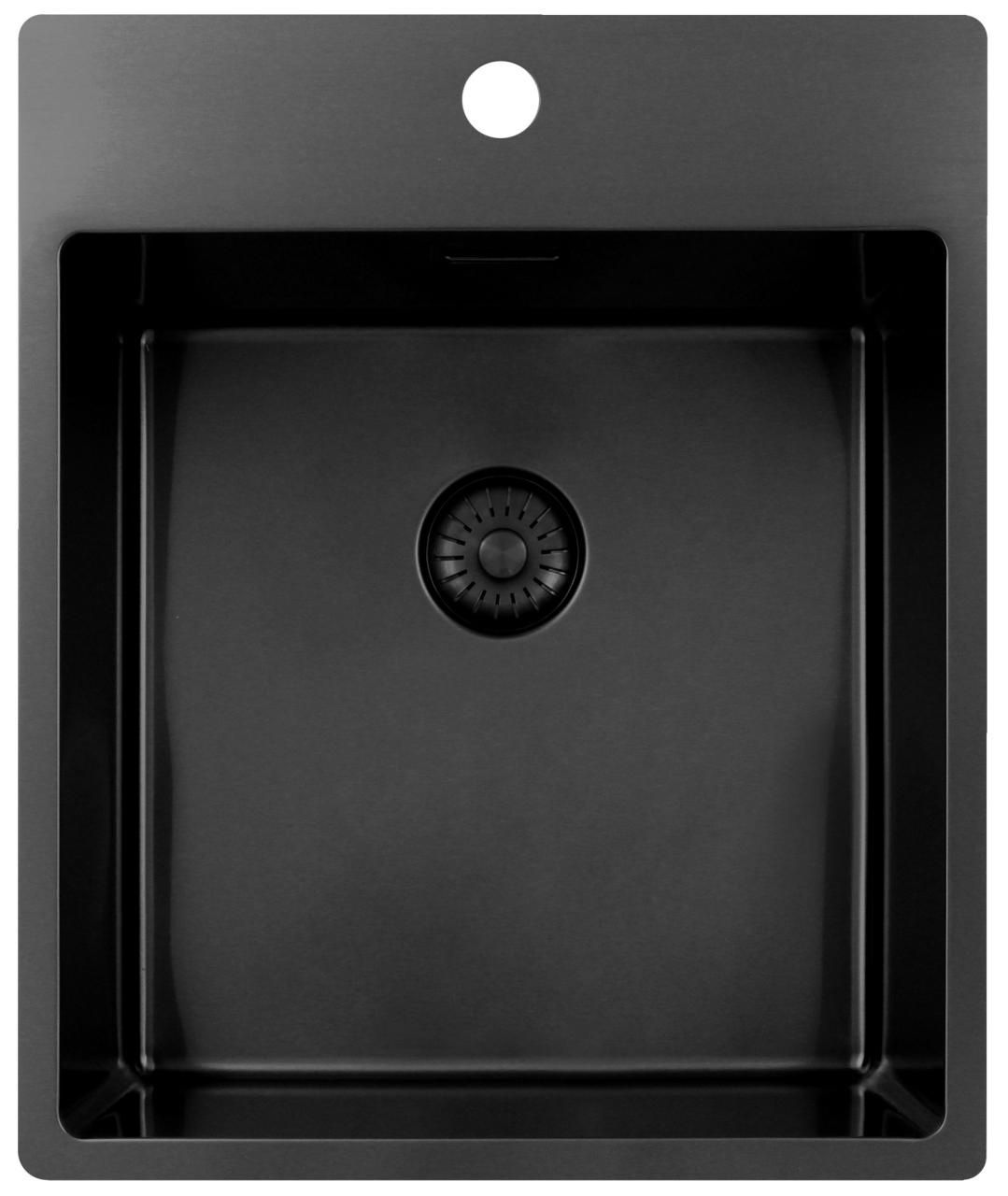 Pure.Sink Exclusivo Gun Metal lavello 44x52 cm Tapwing con foro per rubinetto raggio 10mm PEX4040T-61 - Productafbeelding