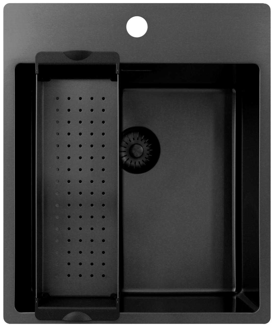 Pure.Sink Exclusivo Gun Metal lavello 44x52 cm Tapwing con foro per rubinetto raggio 10mm PEX4040T-61 - Productafbeelding 3