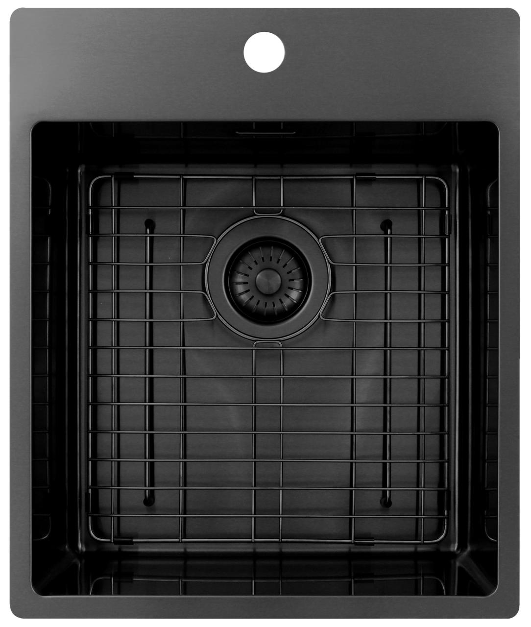 Pure.Sink Exclusivo Gun Metal lavello 44x52 cm Tapwing con foro per rubinetto raggio 10mm PEX4040T-61 - Productafbeelding 4