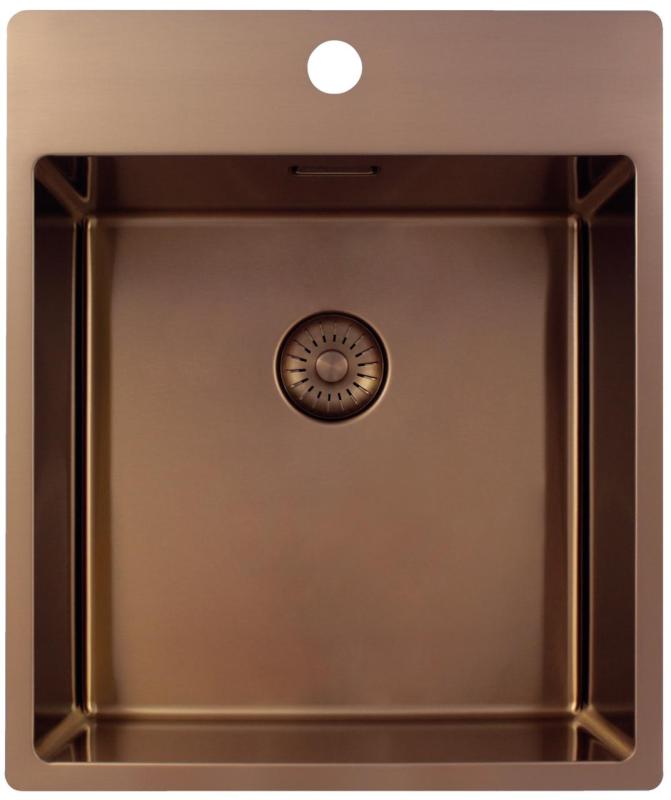 Pure.Sink Exclusivo Lavello in rame 44x52 cm Tapwing con banca foro rubinetto raggio 10mm PEX4040T-62