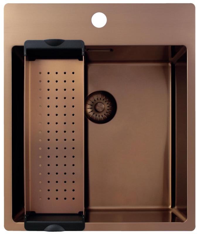 Pure.Sink Exclusivo Lavello in rame 44x52 cm Tapwing con banca foro rubinetto raggio 10mm PEX4040T-62