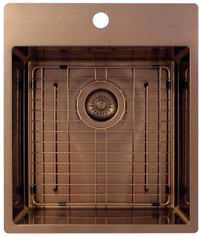 Pure.Sink Exclusivo Lavello in rame 44x52 cm Tapwing con banca foro rubinetto raggio 10mm PEX4040T-62