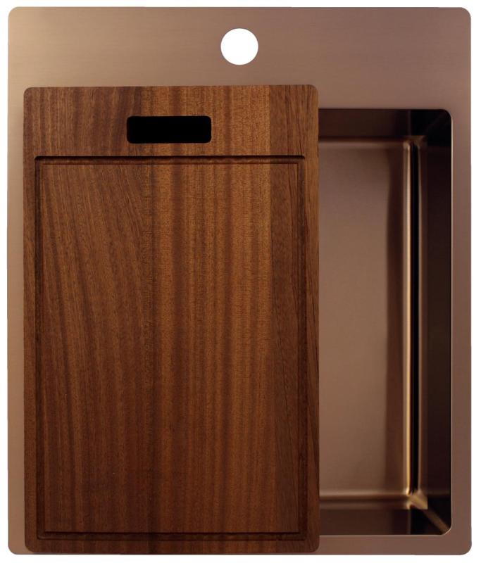 Pure.Sink Exclusivo Lavello in rame 44x52 cm Tapwing con banca foro rubinetto raggio 10mm PEX4040T-62