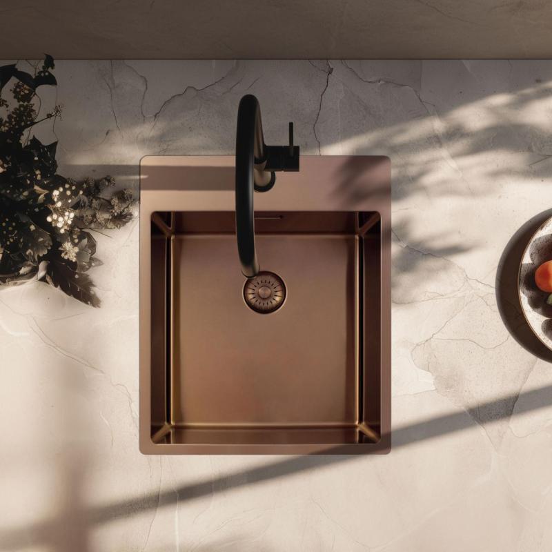 Pure.Sink Exclusivo Lavello in rame 44x52 cm Tapwing con banca foro rubinetto raggio 10mm PEX4040T-62