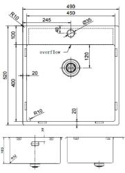 Pure.Sink Exclusivo Lavello in RVS 49x52 cm Tapwing con foro per rubinetto raggio 10mm PEX4540T-02