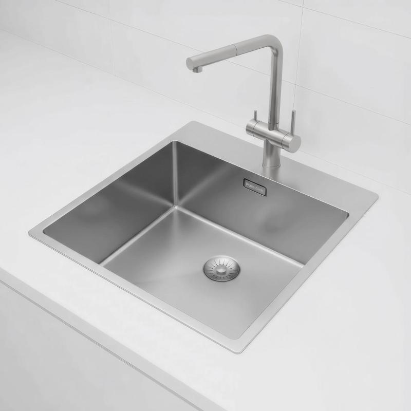 Pure.Sink Exclusivo Lavello in RVS 49x52 cm Tapwing con foro per rubinetto raggio 10mm PEX4540T-02