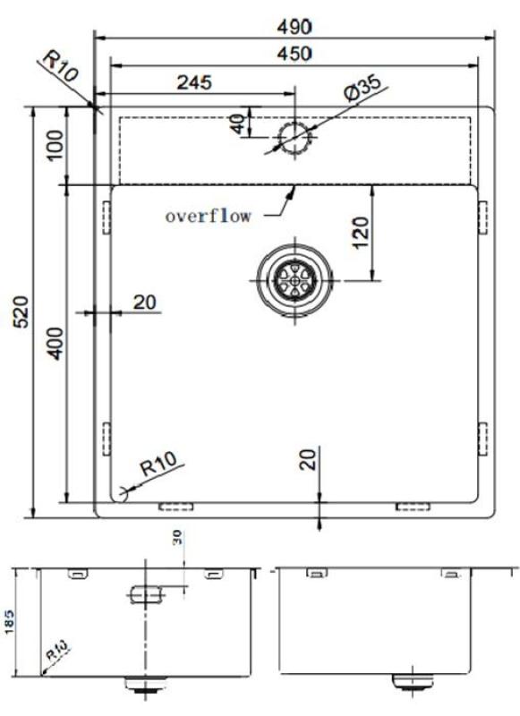 Pure.Sink Exclusivo Lavello in RVS 49x52 cm Tapwing con foro per rubinetto raggio 10mm PEX4540T-02