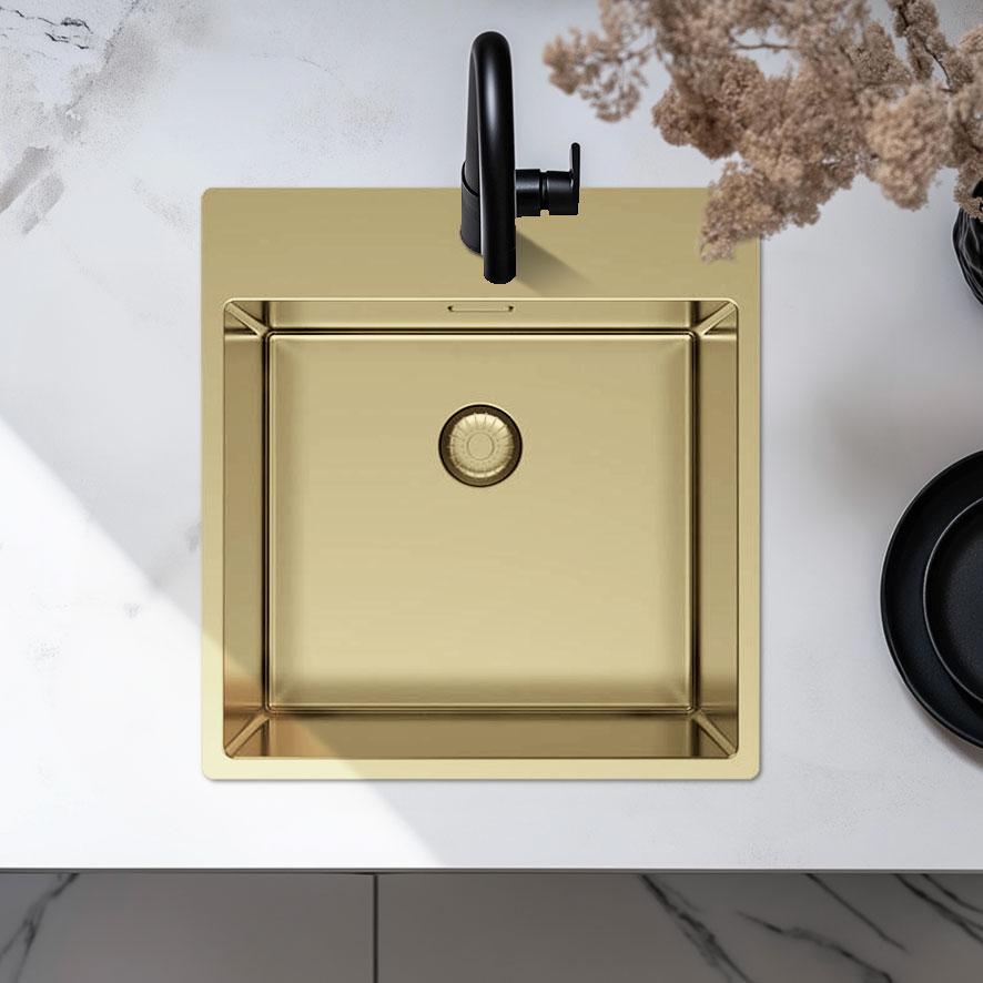 Pure.Sink Exclusivo Lavello dorato 49x52 cm Tapwing con foro rubinetto raggio 10mm PEX4540T-60 - Productafbeelding 9