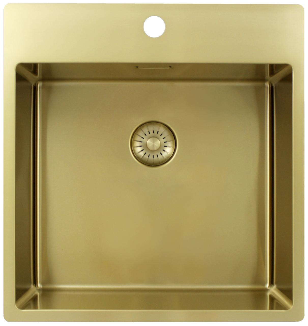 Pure.Sink Exclusivo Lavello dorato 49x52 cm Tapwing con foro rubinetto raggio 10mm PEX4540T-60 - Productafbeelding