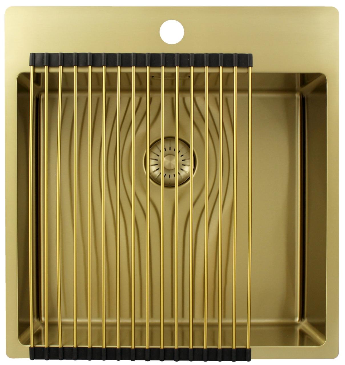 Pure.Sink Exclusivo Lavello dorato 49x52 cm Tapwing con foro rubinetto raggio 10mm PEX4540T-60 - Productafbeelding 4