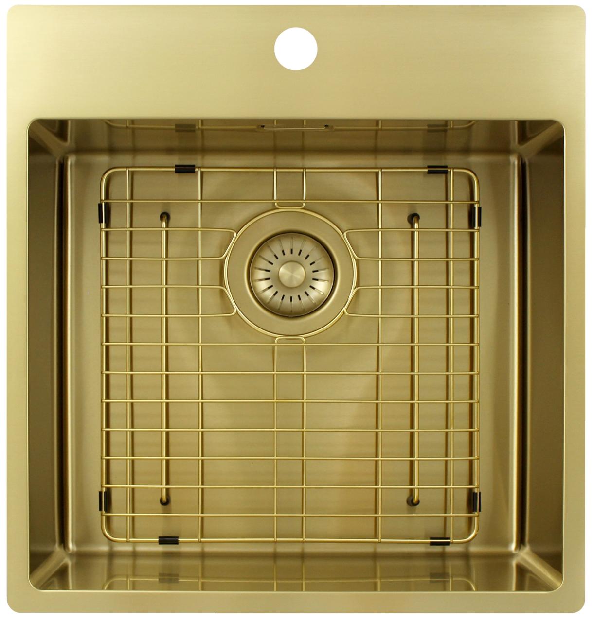 Pure.Sink Exclusivo Lavello dorato 49x52 cm Tapwing con foro rubinetto raggio 10mm PEX4540T-60 - Productafbeelding 5