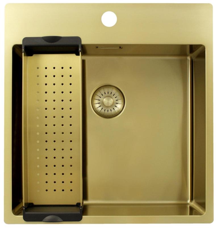 Pure.Sink Exclusivo Lavello dorato 49x52 cm Tapwing con foro rubinetto raggio 10mm PEX4540T-60