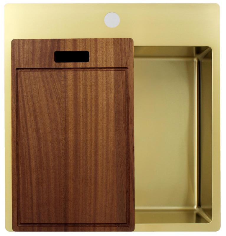 Pure.Sink Exclusivo Lavello dorato 49x52 cm Tapwing con foro rubinetto raggio 10mm PEX4540T-60