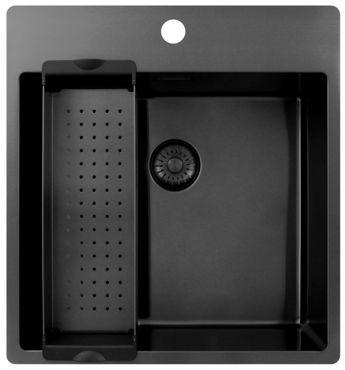 Pure.Sink Exclusivo Gun Metal lavandino 49x52 cm Tapwing con foro per rubinetto raggio 10mm PEX4540T-61 - Productafbeelding 3
