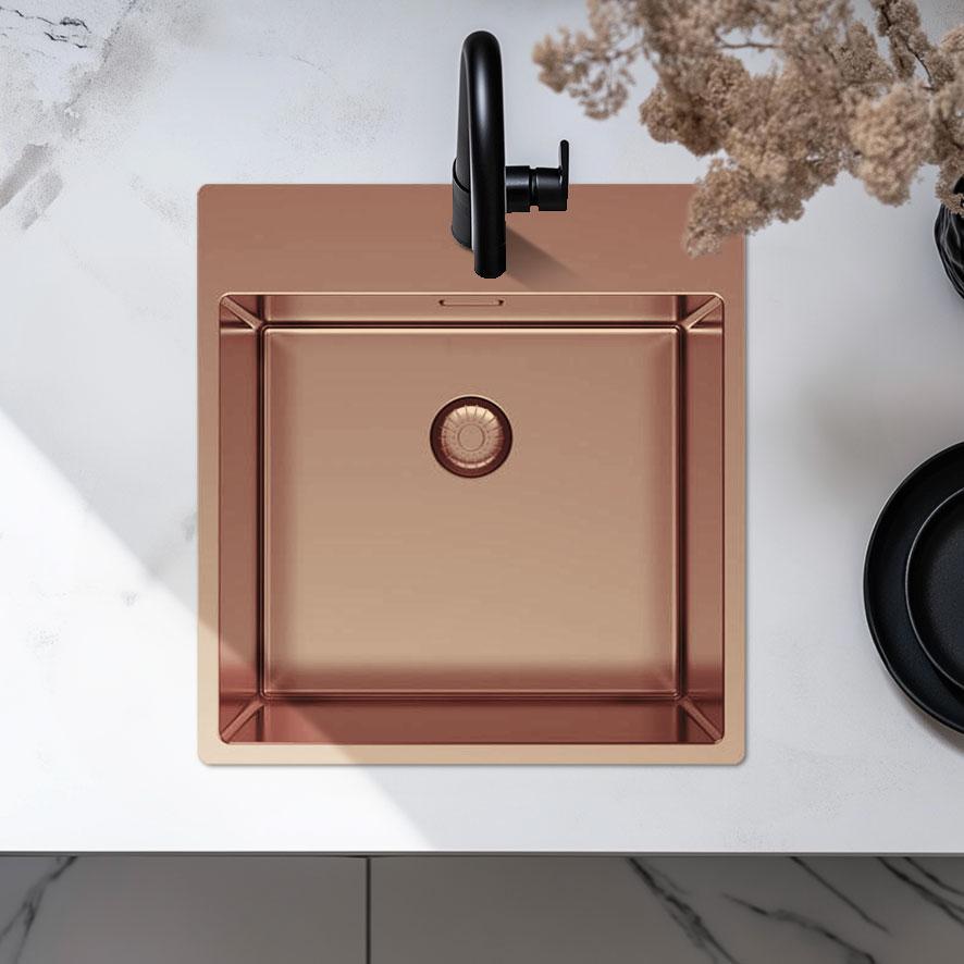 Pure.Sink Exclusivo Lavello in rame 49x52 cm Tapwing con foro per rubinetto raggio 10mm PEX4540T-62 - Productafbeelding 9