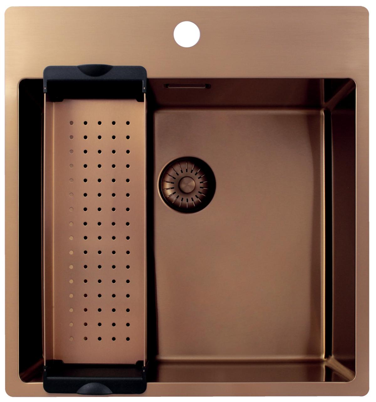 Pure.Sink Exclusivo Lavello in rame 49x52 cm Tapwing con foro per rubinetto raggio 10mm PEX4540T-62 - Productafbeelding 3