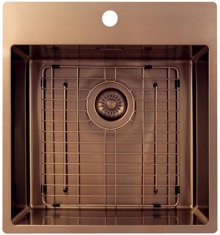 Pure.Sink Exclusivo Lavello in rame 49x52 cm Tapwing con foro per rubinetto raggio 10mm PEX4540T-62