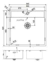 Pure.Sink Exclusivo Lavello in acciaio inossidabile 54x52cm Tapwing con foro per rubinetto raggio 10mm PEX5040T-02