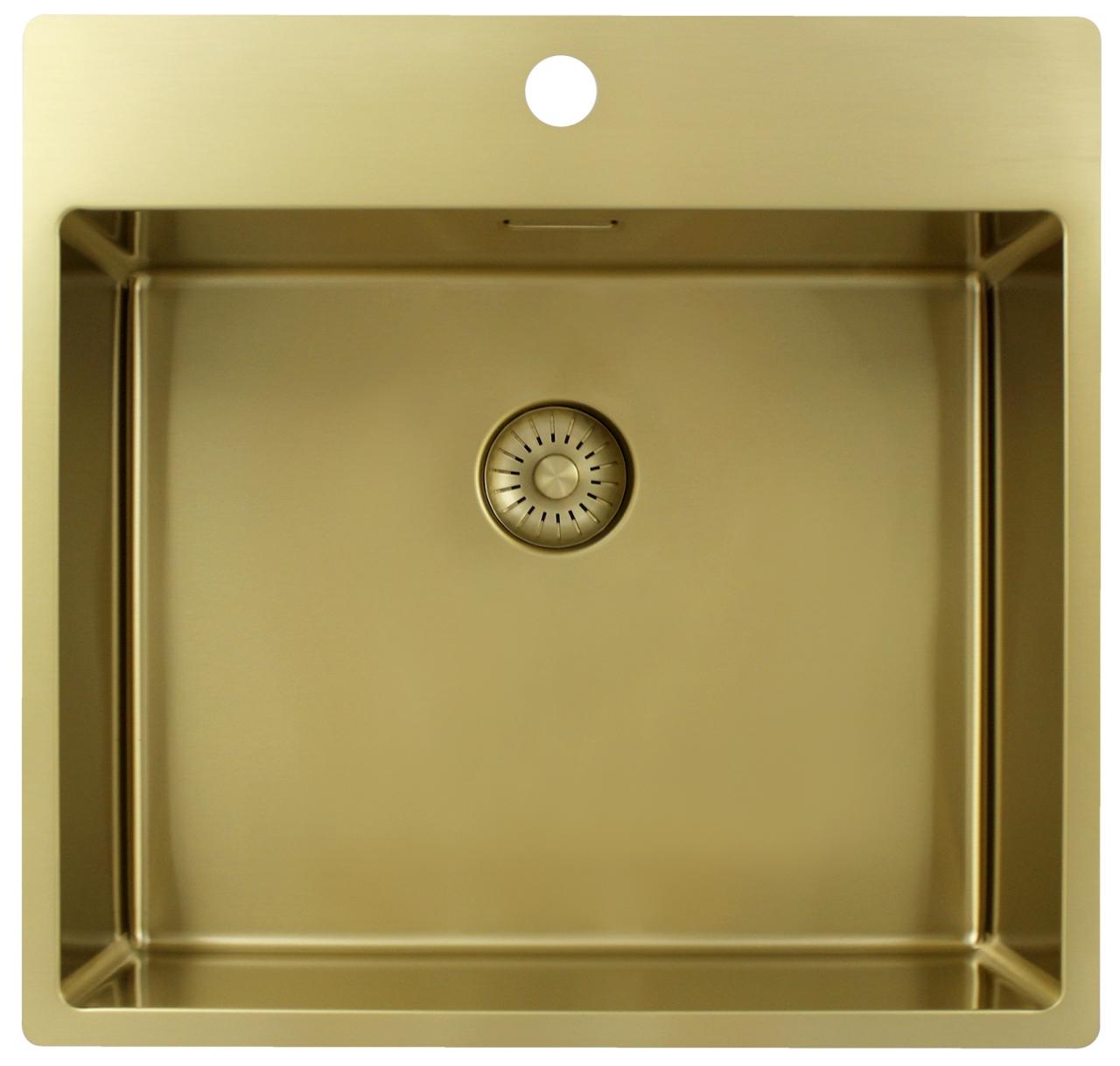 Pure.Sink Exclusivo Lavello dorato 54x52 cm Tapwing con foro per rubinetto raggio 10mm PEX5040T-60 - Productafbeelding