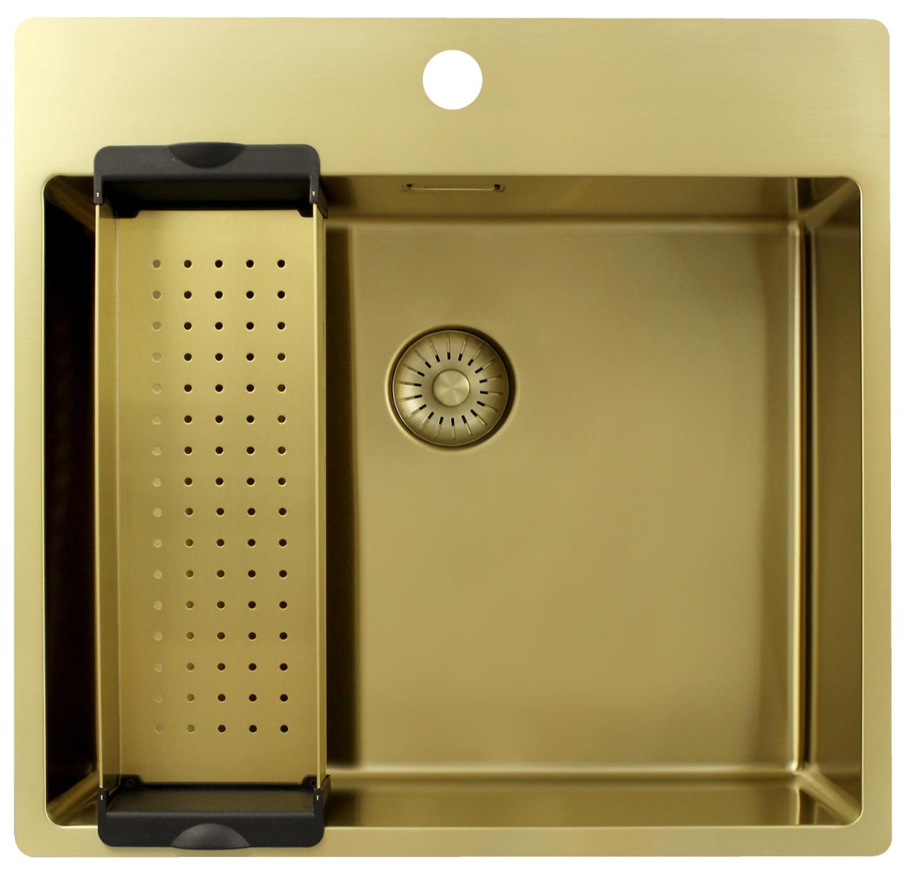 Pure.Sink Exclusivo Lavello dorato 54x52 cm Tapwing con foro per rubinetto raggio 10mm PEX5040T-60 - Productafbeelding 3