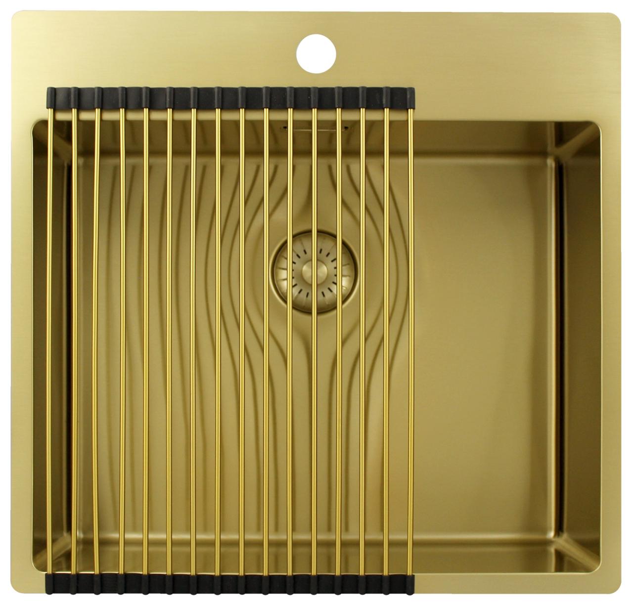 Pure.Sink Exclusivo Lavello dorato 54x52 cm Tapwing con foro per rubinetto raggio 10mm PEX5040T-60 - Productafbeelding 4