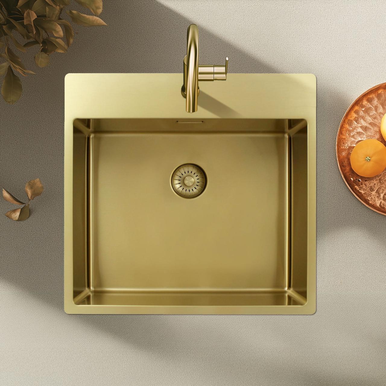 Pure.Sink Exclusivo Lavello dorato 54x52 cm Tapwing con foro per rubinetto raggio 10mm PEX5040T-60 - Productafbeelding 2