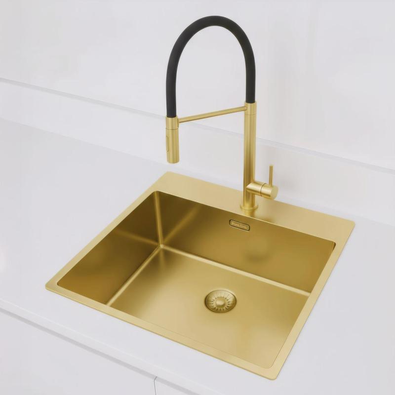 Pure.Sink Exclusivo Lavello dorato 54x52 cm Tapwing con foro per rubinetto raggio 10mm PEX5040T-60