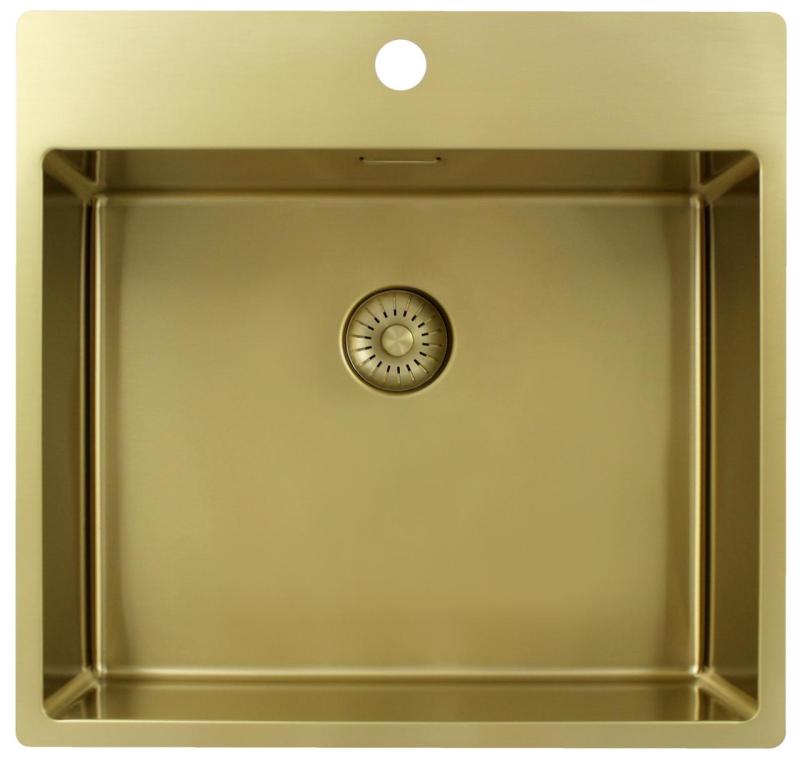 Pure.Sink Exclusivo Lavello dorato 54x52 cm Tapwing con foro per rubinetto raggio 10mm PEX5040T-60