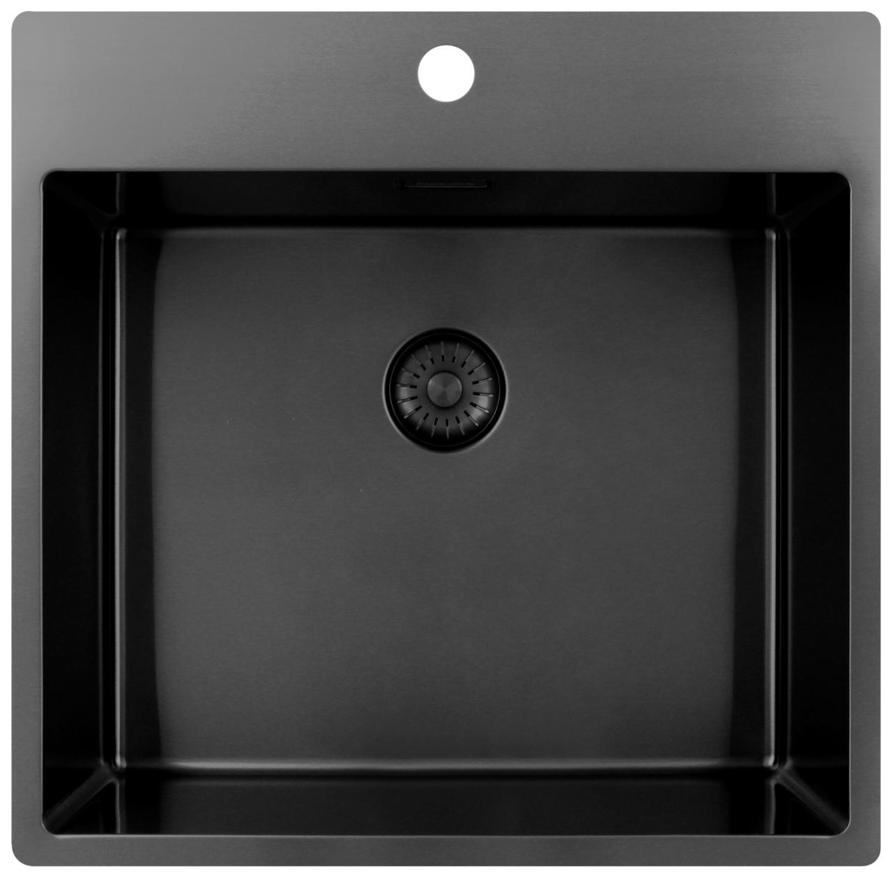 Pure.Sink Exclusivo Gun Metal lavello 54x52 cm Tapwing con foro per rubinetto raggio 10mm PEX5040T-61 - Productafbeelding