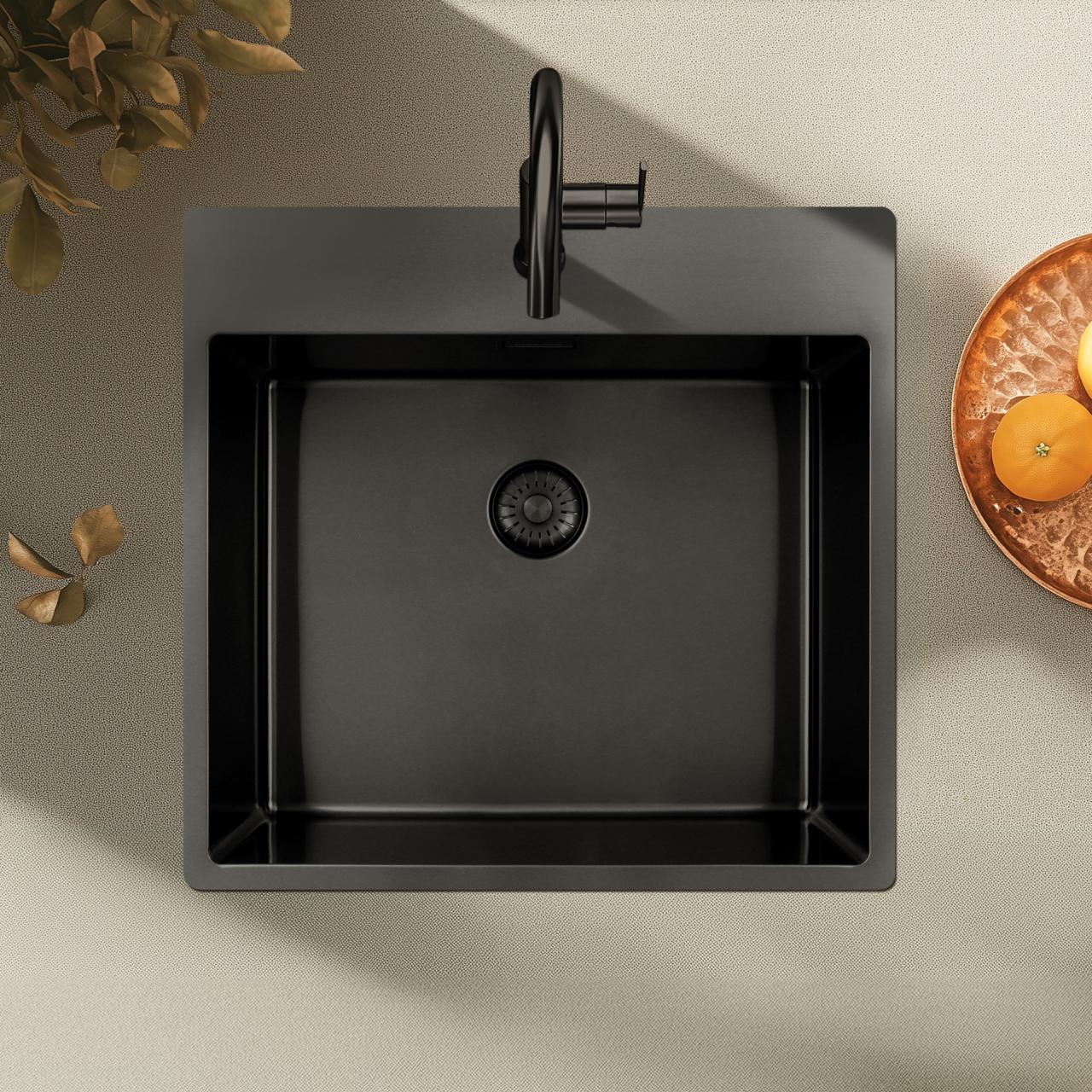 Pure.Sink Exclusivo Gun Metal lavello 54x52 cm Tapwing con foro per rubinetto raggio 10mm PEX5040T-61 - Productafbeelding 2