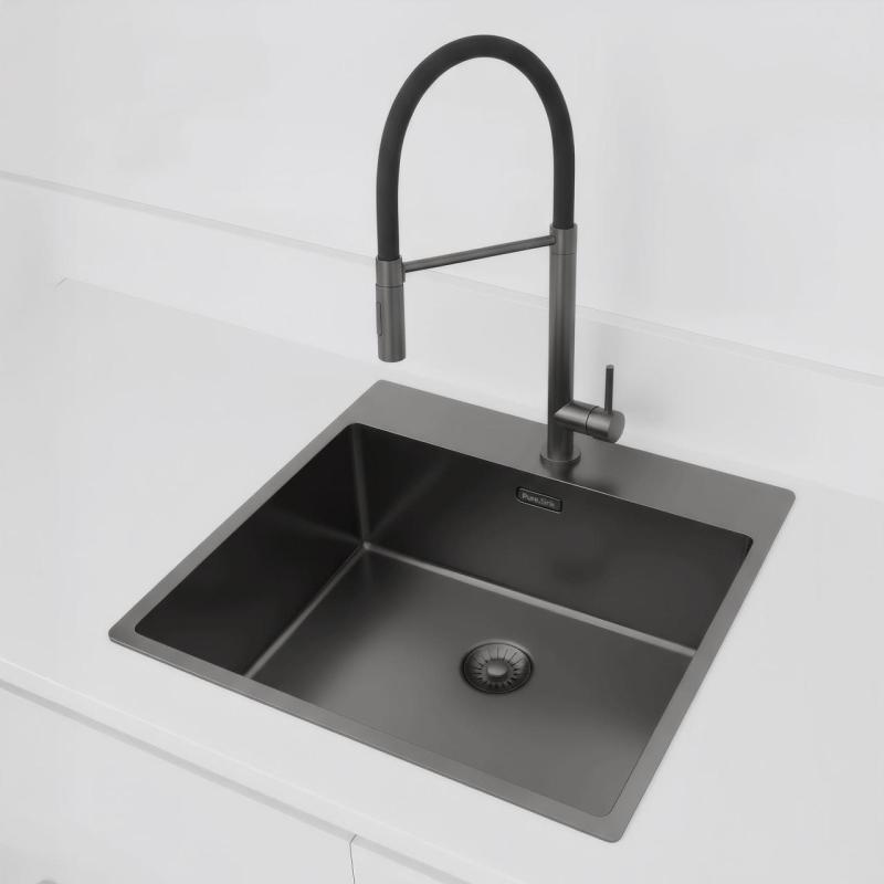 Pure.Sink Exclusivo Gun Metal lavello 54x52 cm Tapwing con foro per rubinetto raggio 10mm PEX5040T-61