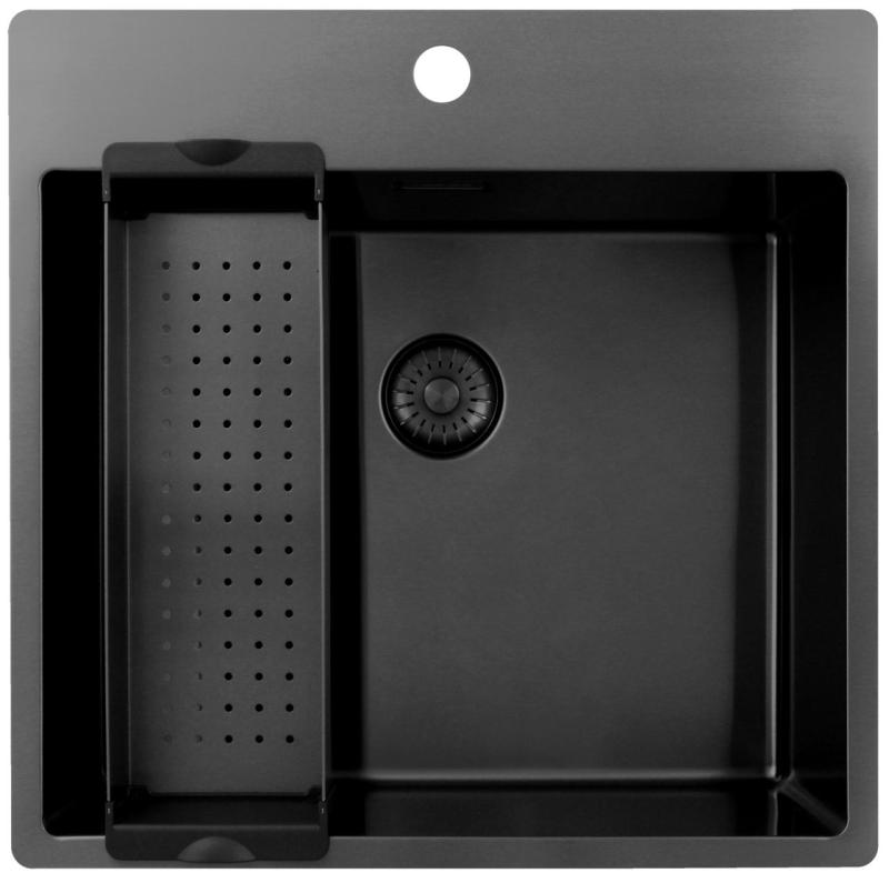 Pure.Sink Exclusivo Gun Metal lavello 54x52 cm Tapwing con foro per rubinetto raggio 10mm PEX5040T-61